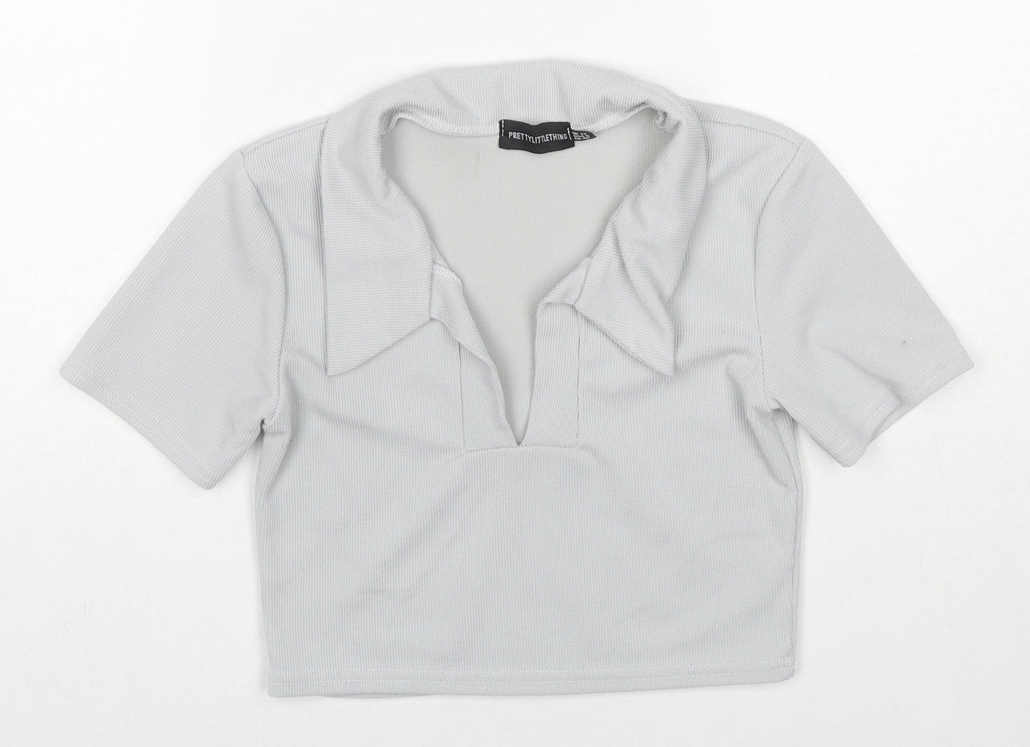 Womens UK Size 12 PRETTYLITTLETHING Grey Cropped Polo