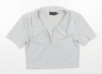 Womens UK Size 12 PRETTYLITTLETHING Grey Cropped Polo