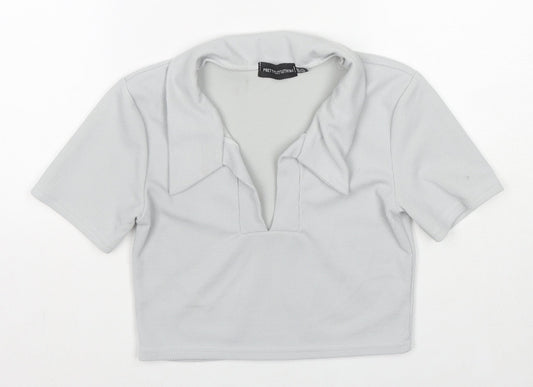 Womens UK Size 12 PRETTYLITTLETHING Grey Cropped Polo