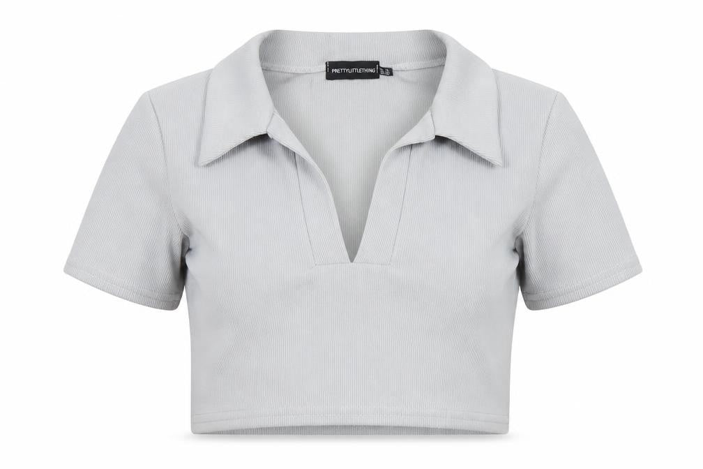 Womens UK Size 12 PRETTYLITTLETHING Grey Cropped Polo