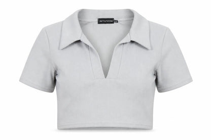 Womens UK Size 12 PRETTYLITTLETHING Grey Cropped Polo
