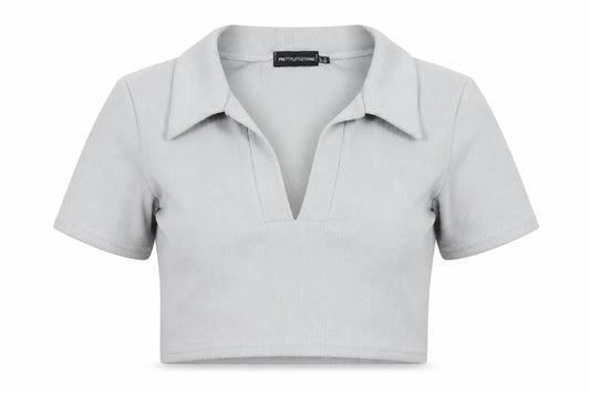 Womens UK Size 12 PRETTYLITTLETHING Grey Cropped Polo