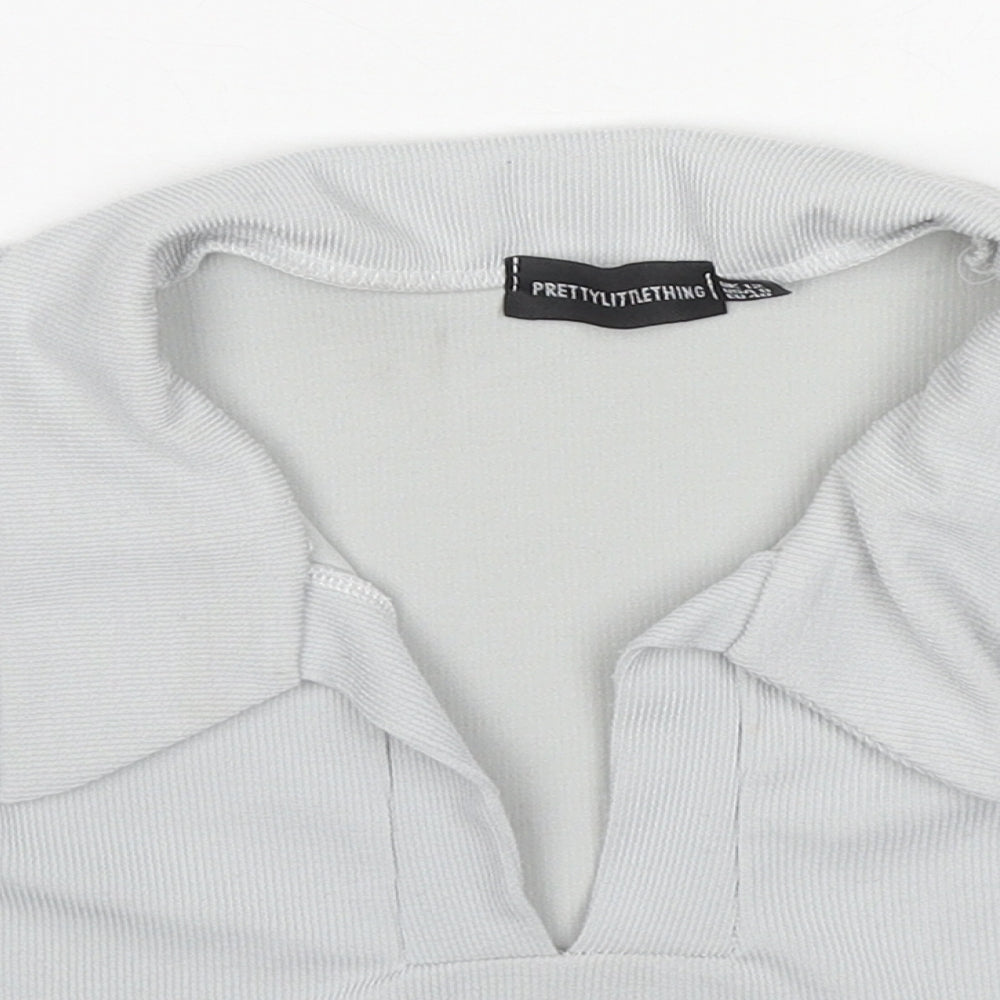 Womens UK Size 12 PRETTYLITTLETHING Grey Cropped Polo