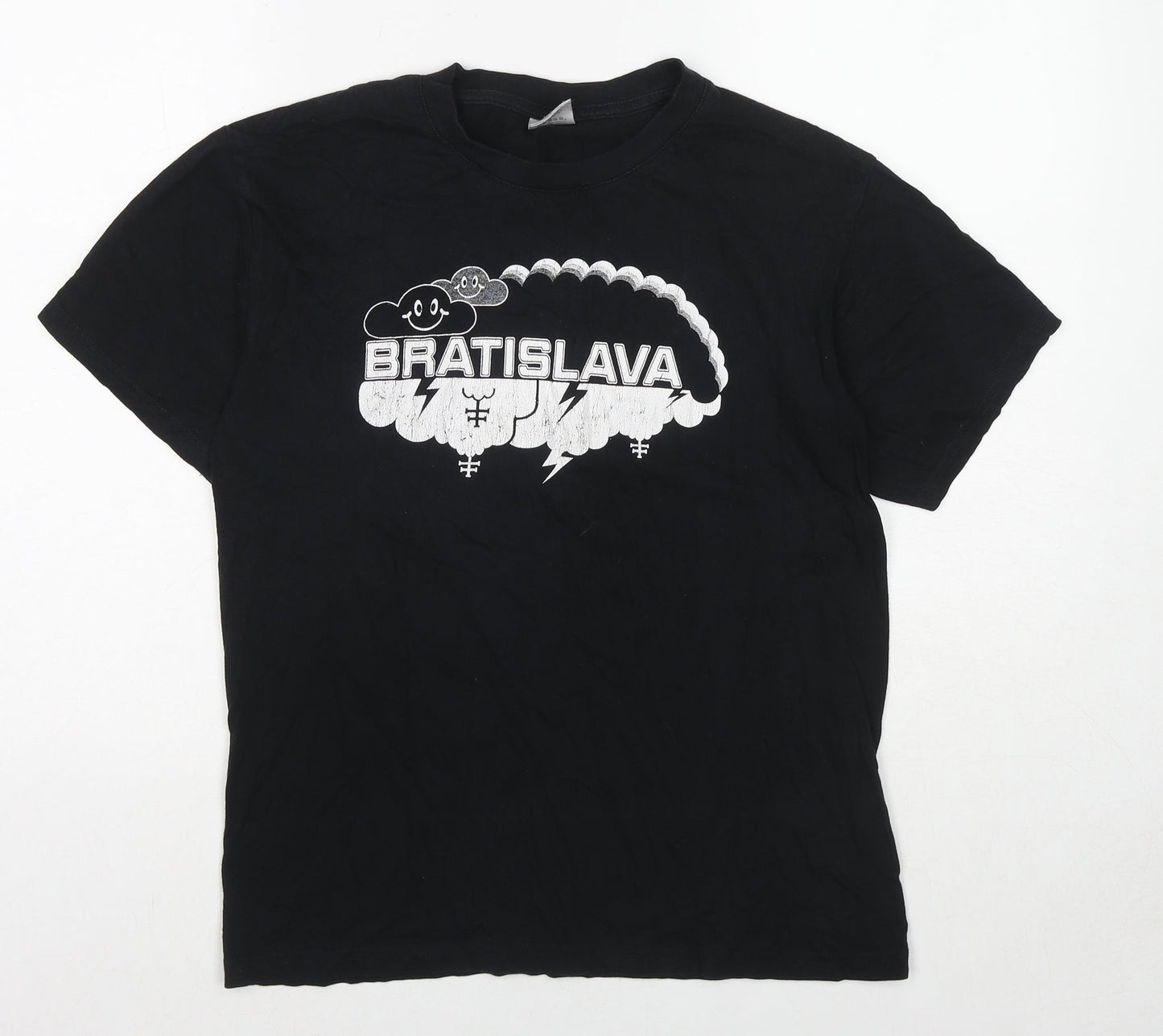 B&C Womens Black Cotton Basic T-Shirt Size S Round Neck - Slovakia, Bratislava, Clouds