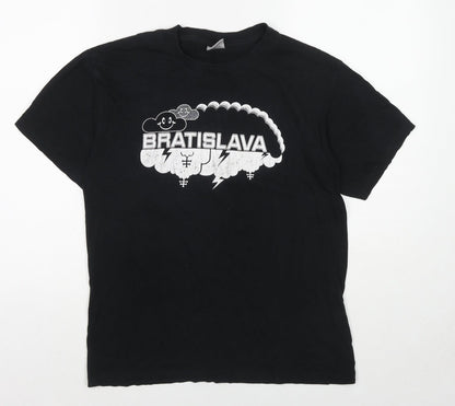 B&C Womens Black Cotton Basic T-Shirt Size S Round Neck - Slovakia, Bratislava, Clouds