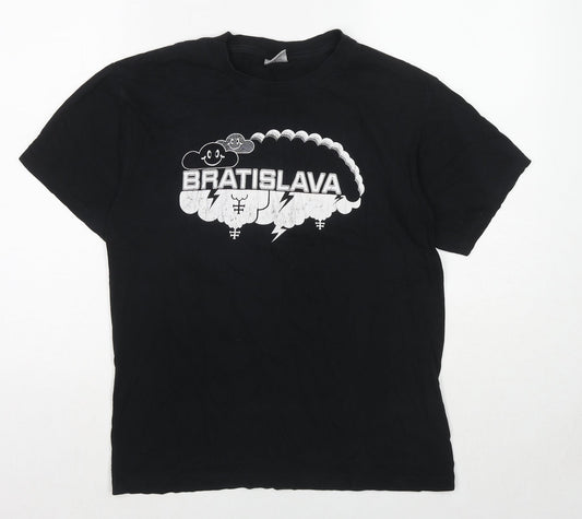 B&C Womens Black Cotton Basic T-Shirt Size S Round Neck - Slovakia, Bratislava, Clouds