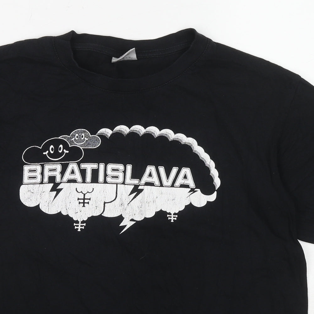 B&C Womens Black Cotton Basic T-Shirt Size S Round Neck - Slovakia, Bratislava, Clouds