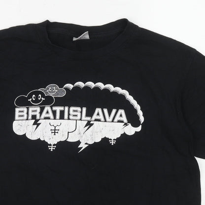 B&C Womens Black Cotton Basic T-Shirt Size S Round Neck - Slovakia, Bratislava, Clouds