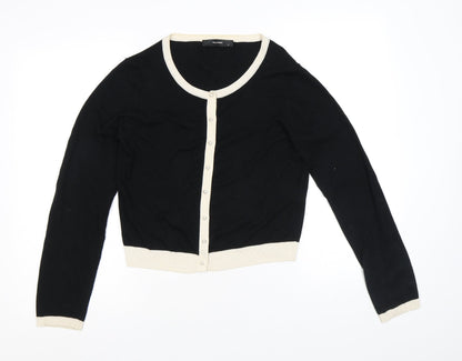 Hallhuber Womens Black Round Neck Viscose Cardigan Jumper Size M