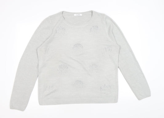 Classic Womens Grey Round Neck Acrylic Pullover Jumper Size 16