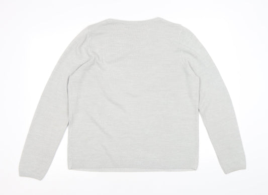 Classic Womens Grey Round Neck Acrylic Pullover Jumper Size 16