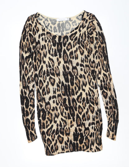MINKPINK Womens Brown Round Neck Animal Print Acrylic Pullover Jumper Size XS - Leopard pattern