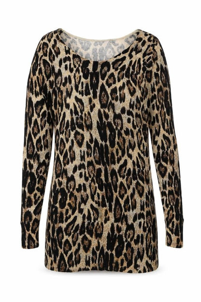 MINKPINK Womens Brown Round Neck Animal Print Acrylic Pullover Jumper Size XS - Leopard pattern