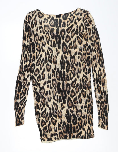 MINKPINK Womens Brown Round Neck Animal Print Acrylic Pullover Jumper Size XS - Leopard pattern