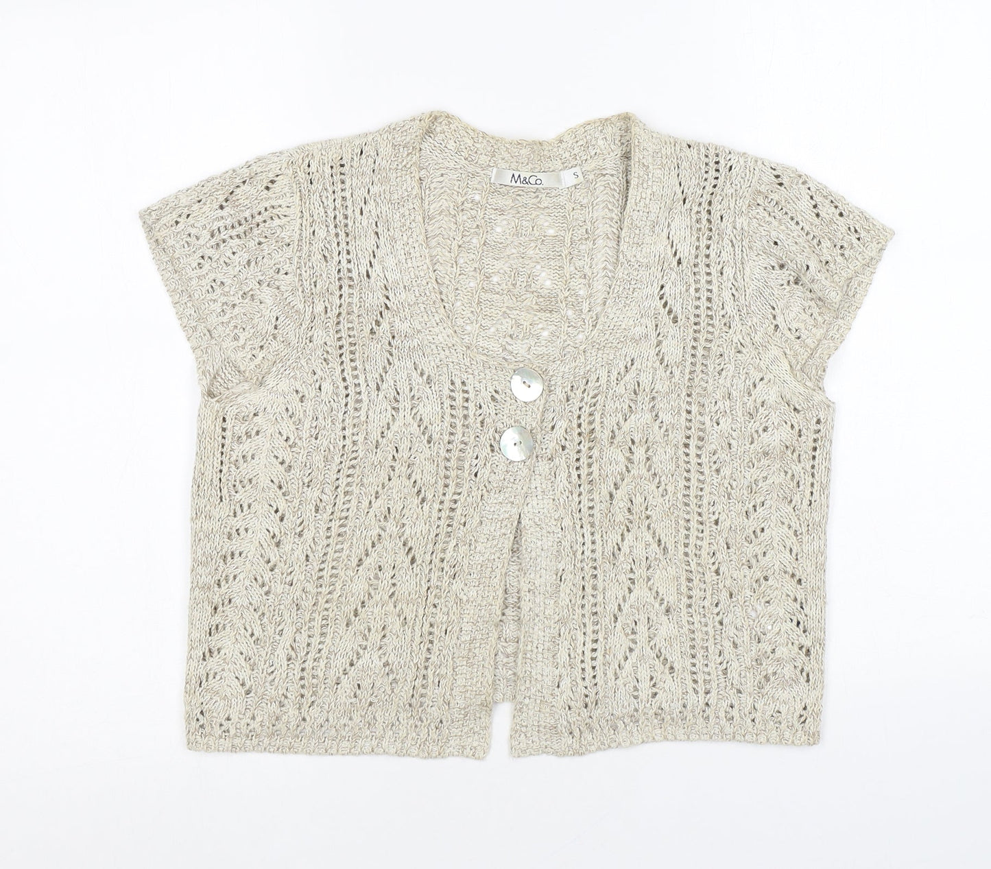 M&Co Womens Beige Round Neck Cotton Cardigan Jumper Size S Button