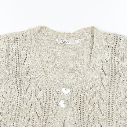 M&Co Womens Beige Round Neck Cotton Cardigan Jumper Size S Button