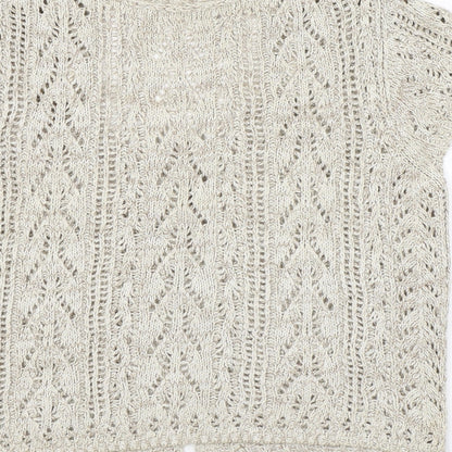 M&Co Womens Beige Round Neck Cotton Cardigan Jumper Size S Button