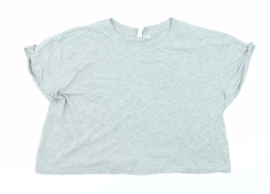 Divided by H&M Womens Grey Viscose Basic T-Shirt Size S Round Neck