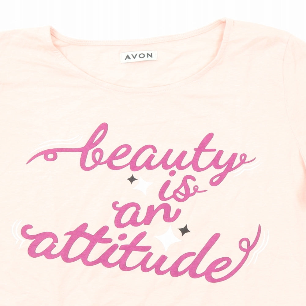 Avon Womens Pink Cotton Basic T-Shirt Size 12 Round Neck - Beauty Is An Attitude Size 12-14