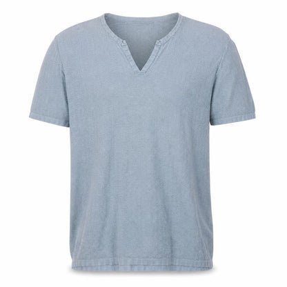 Giordano Mens Blue V-Neck Cotton Pullover Jumper Size L Short Sleeve