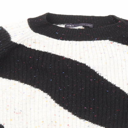 Marks and Spencer Womens Black Crew Neck Striped Acrylic Pullover Jumper Size M