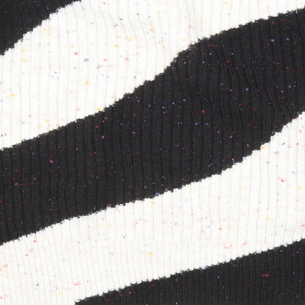 Marks and Spencer Womens Black Crew Neck Striped Acrylic Pullover Jumper Size M