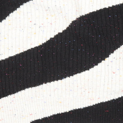 Marks and Spencer Womens Black Crew Neck Striped Acrylic Pullover Jumper Size M