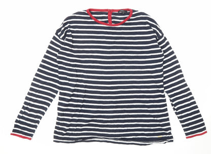 Autograph Girls Blue Round Neck Striped Cotton Pullover Jumper Size 15-16 Years Button