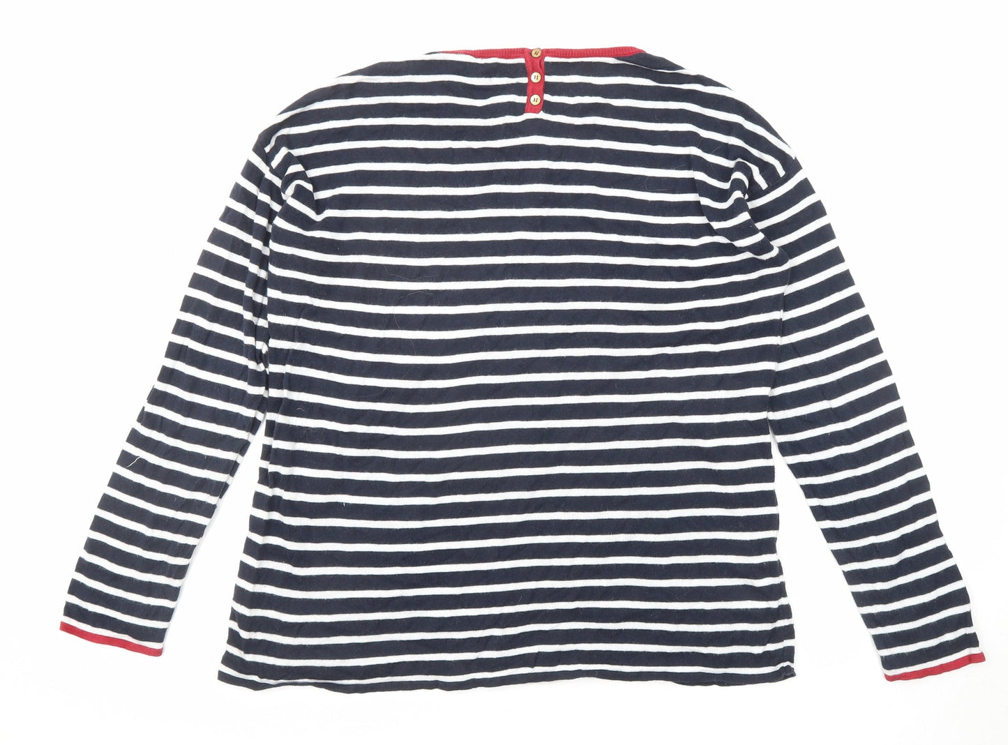 Autograph Girls Blue Round Neck Striped Cotton Pullover Jumper Size 15-16 Years Button