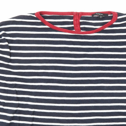 Autograph Girls Blue Round Neck Striped Cotton Pullover Jumper Size 15-16 Years Button