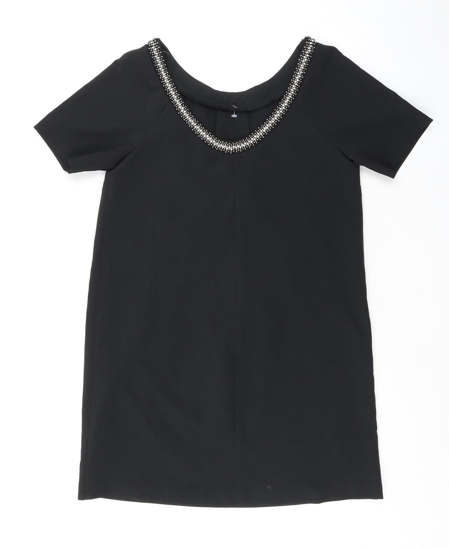 Monsoon Womens Black Polyester A-Line Size 12 Scoop Neck Pullover - Beaded Neckline