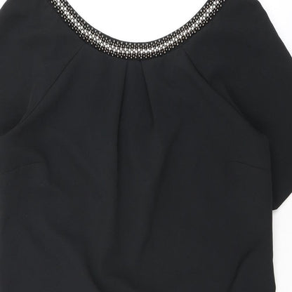 Monsoon Womens Black Polyester A-Line Size 12 Scoop Neck Pullover - Beaded Neckline