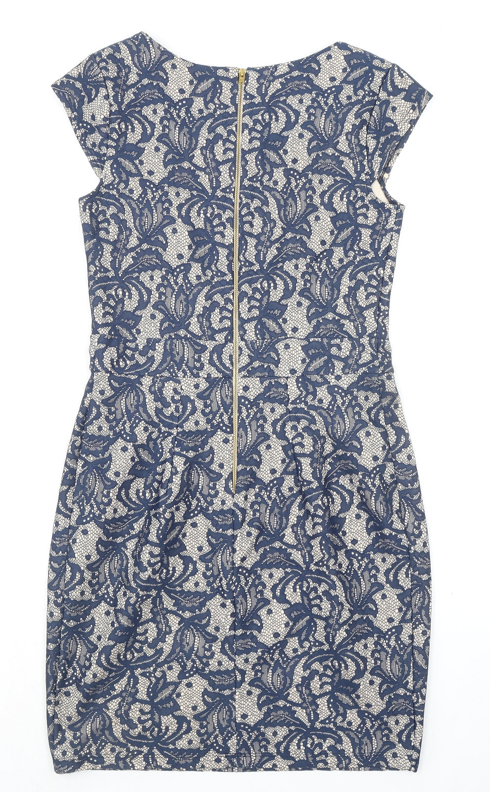 Dorothy Perkins Womens Blue Geometric Nylon Pencil Dress Size 10 Round Neck Zip