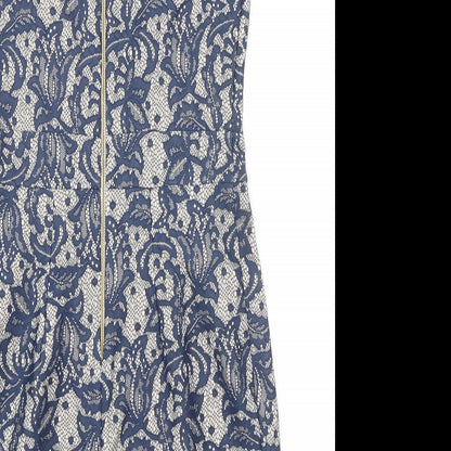 Dorothy Perkins Womens Blue Geometric Nylon Pencil Dress Size 10 Round Neck Zip