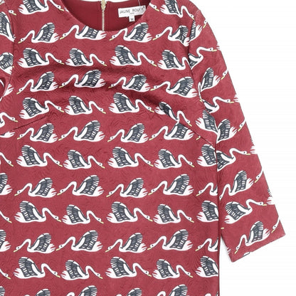 Jaune Rouge Womens Red Geometric Polyester A-Line Size M Round Neck Zip - Swan Pattern