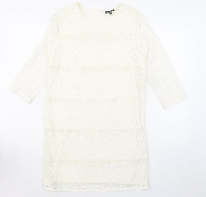 Warehouse Womens Ivory Polyamide A-Line Size 10 Round Neck Hook & Eye
