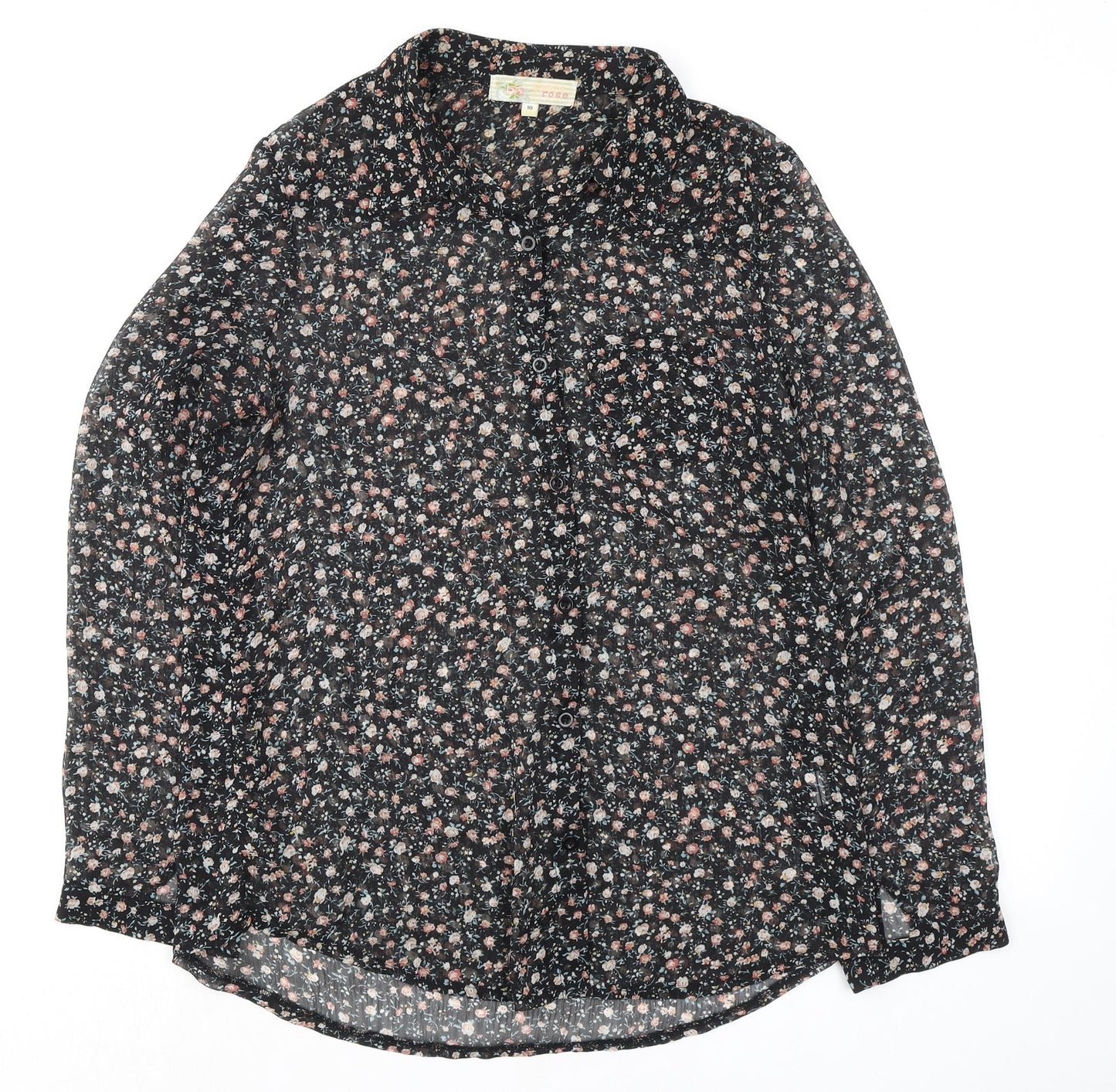 Womens UK Size 10 Cameo Rose Black Basic Button-Up