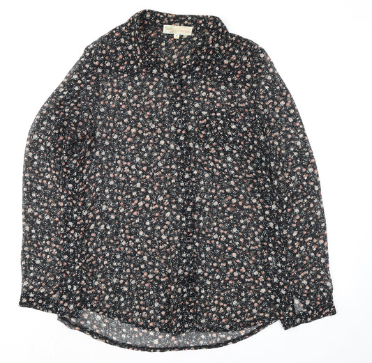 Cameo Rose Womens Black Floral Polyester Basic Button-Up Size 10 Collared