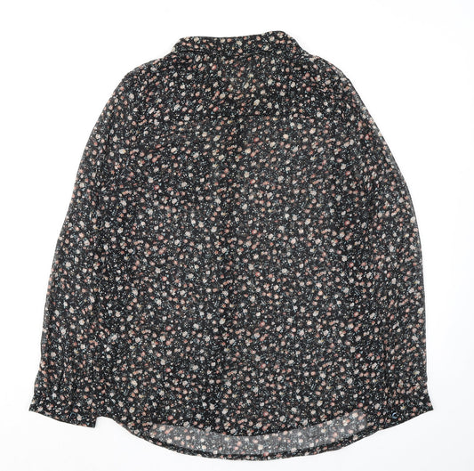 Cameo Rose Womens Black Floral Polyester Basic Button-Up Size 10 Collared