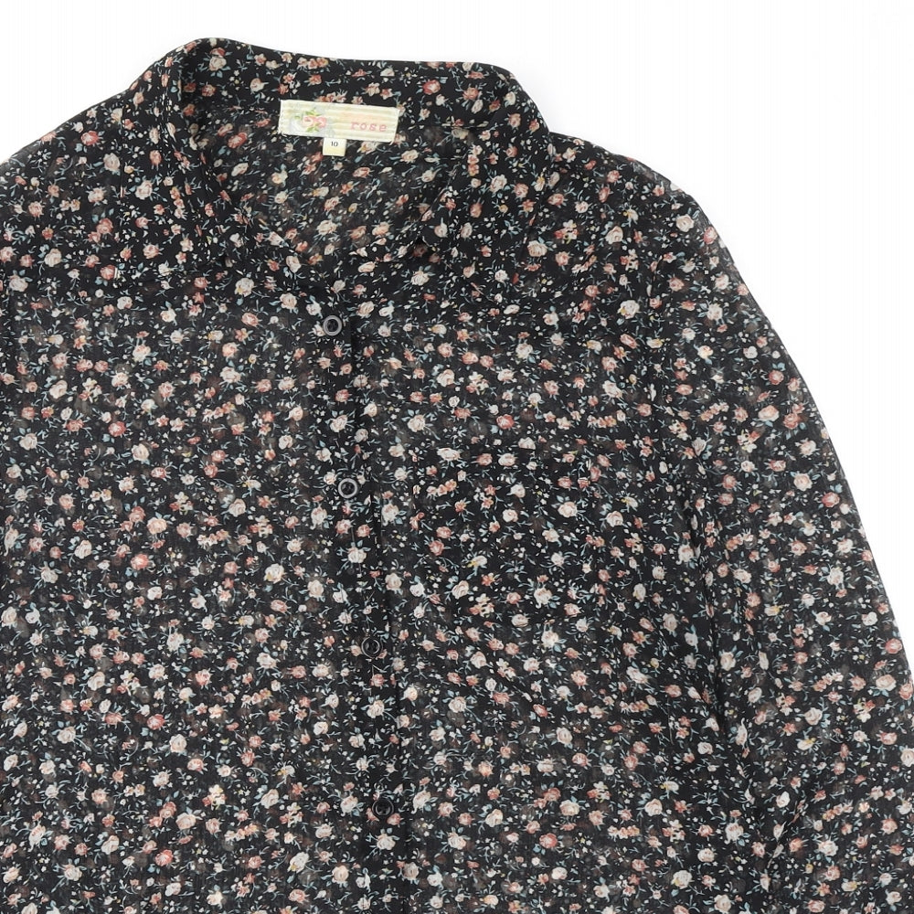 Womens UK Size 10 Cameo Rose Black Basic Button-Up