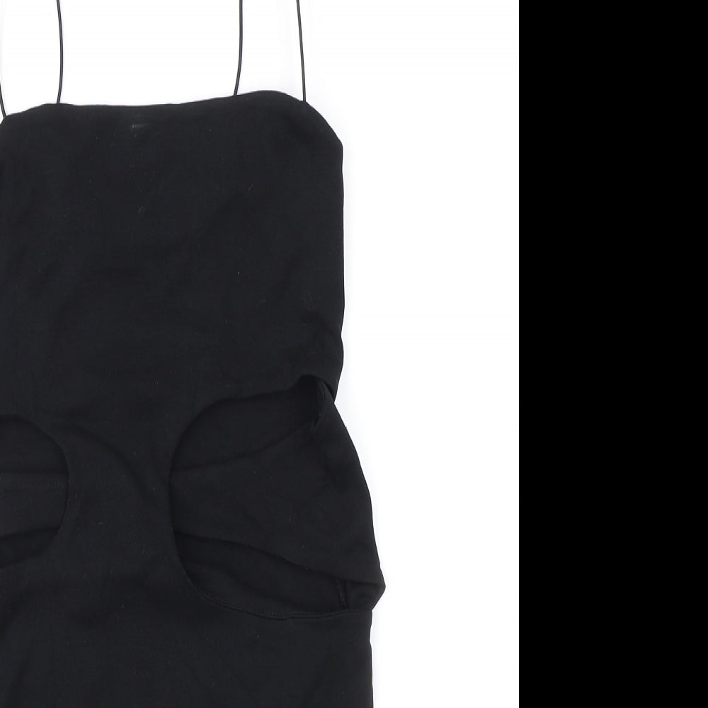 Zara Womens Black Polyester Bodycon Size M Square Neck Pullover