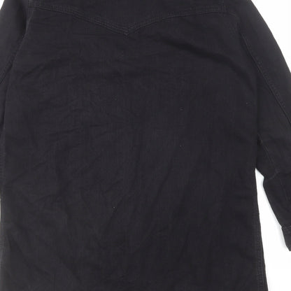 Denim & Co. Womens Black Cotton Shirt Dress Size 10 Collared Button