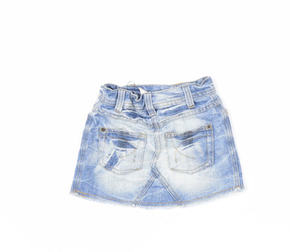 NEXT Girls Blue Cotton Mini Skirt Size 3 Years Regular Zip