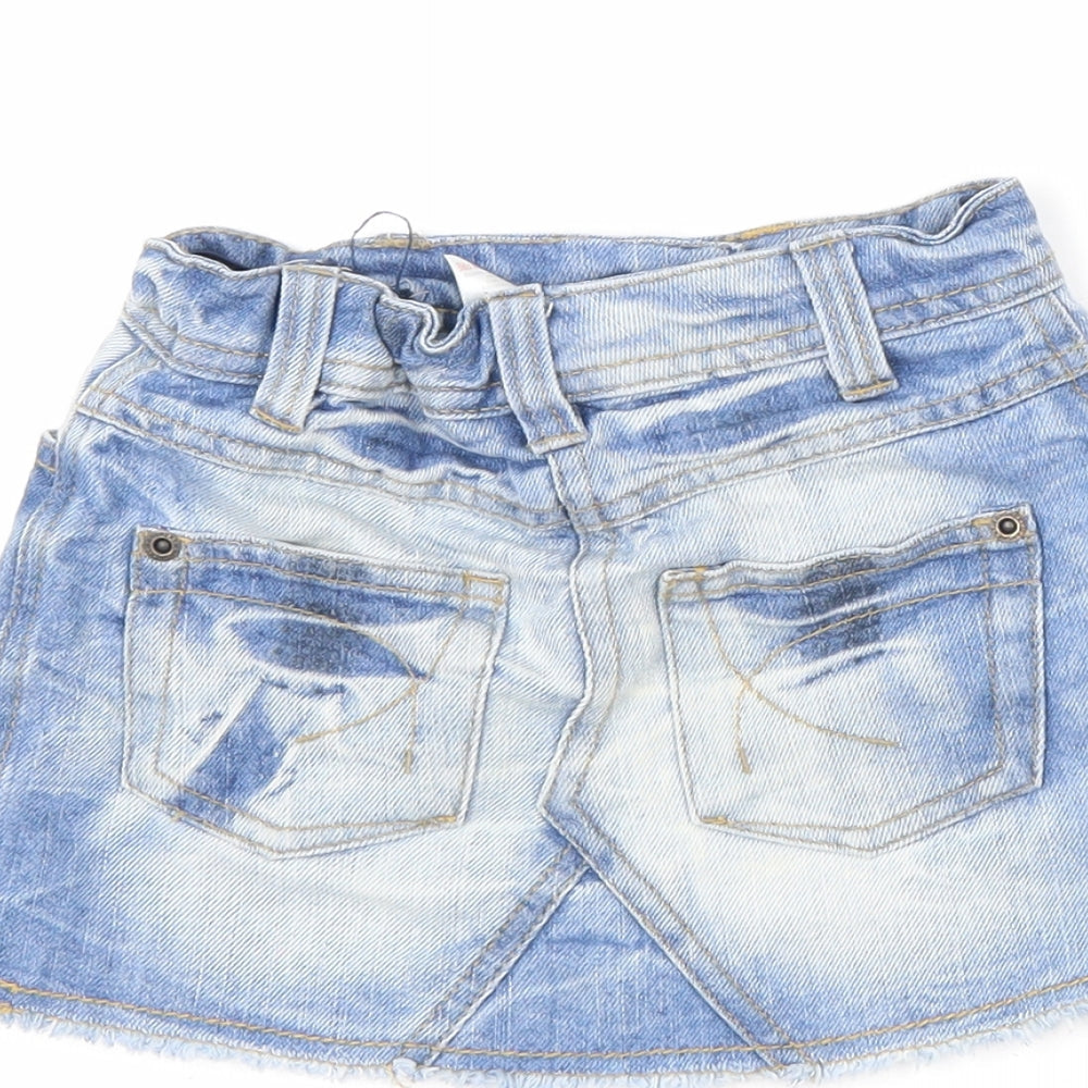 NEXT Girls Blue Cotton Mini Skirt Size 3 Years Regular Zip