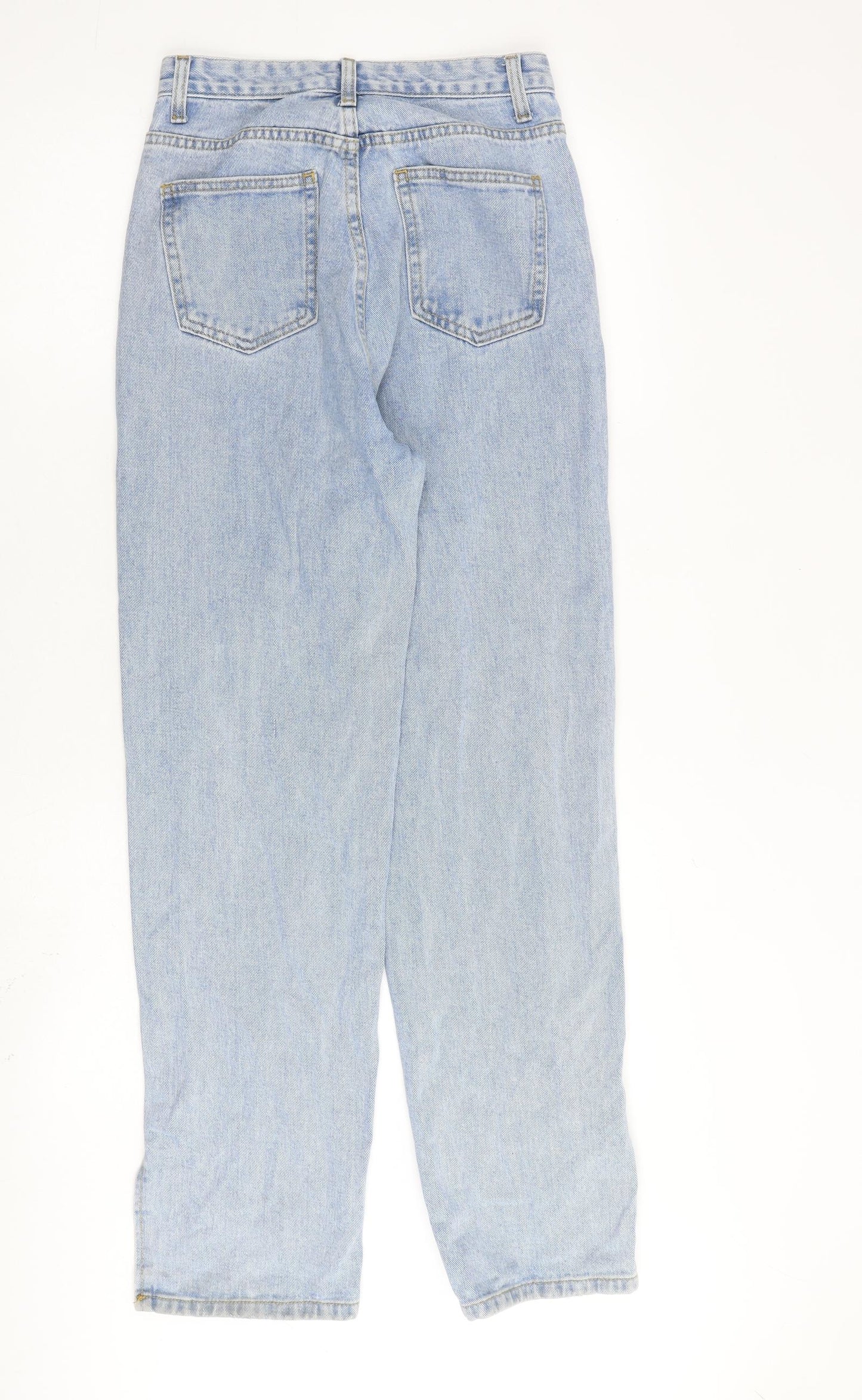 PRETTYLITTLETHING Womens Blue Cotton Boyfriend Jeans Size 8 L30 in Regular Zip - Ankle Slit