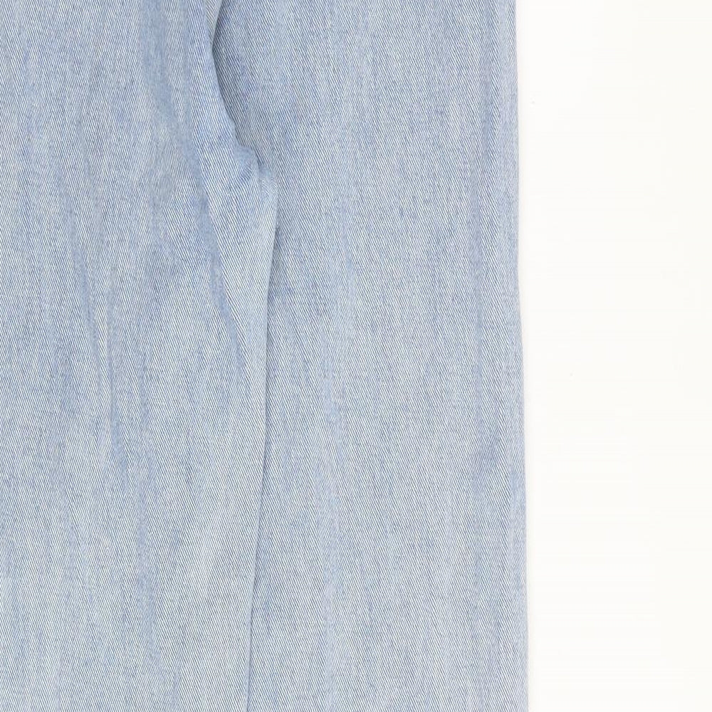 PRETTYLITTLETHING Womens Blue Cotton Boyfriend Jeans Size 8 L30 in Regular Zip - Ankle Slit