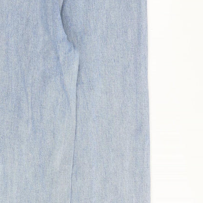 PRETTYLITTLETHING Womens Blue Cotton Boyfriend Jeans Size 8 L30 in Regular Zip - Ankle Slit