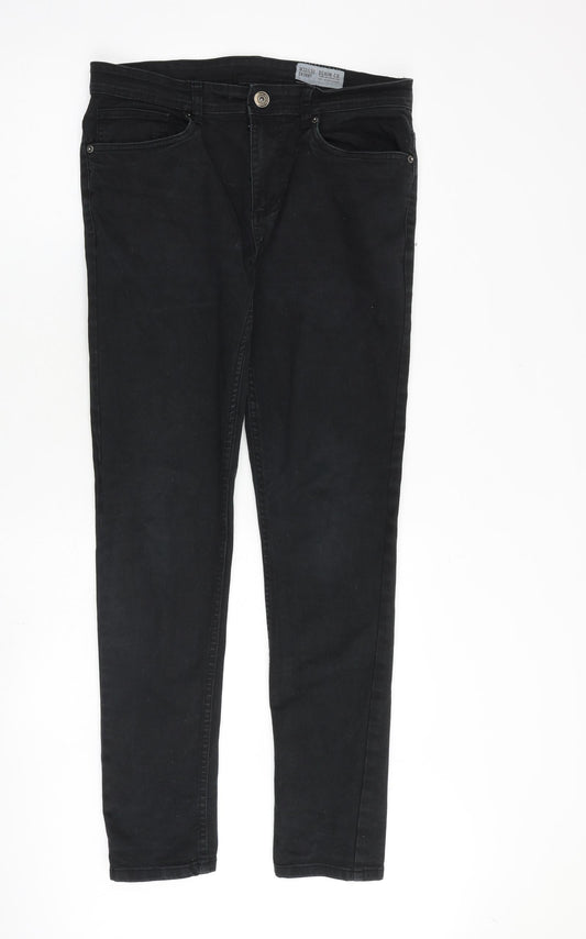 Denim & Co. Mens Black Cotton Straight Jeans Size 32 in L32 in Slim Zip