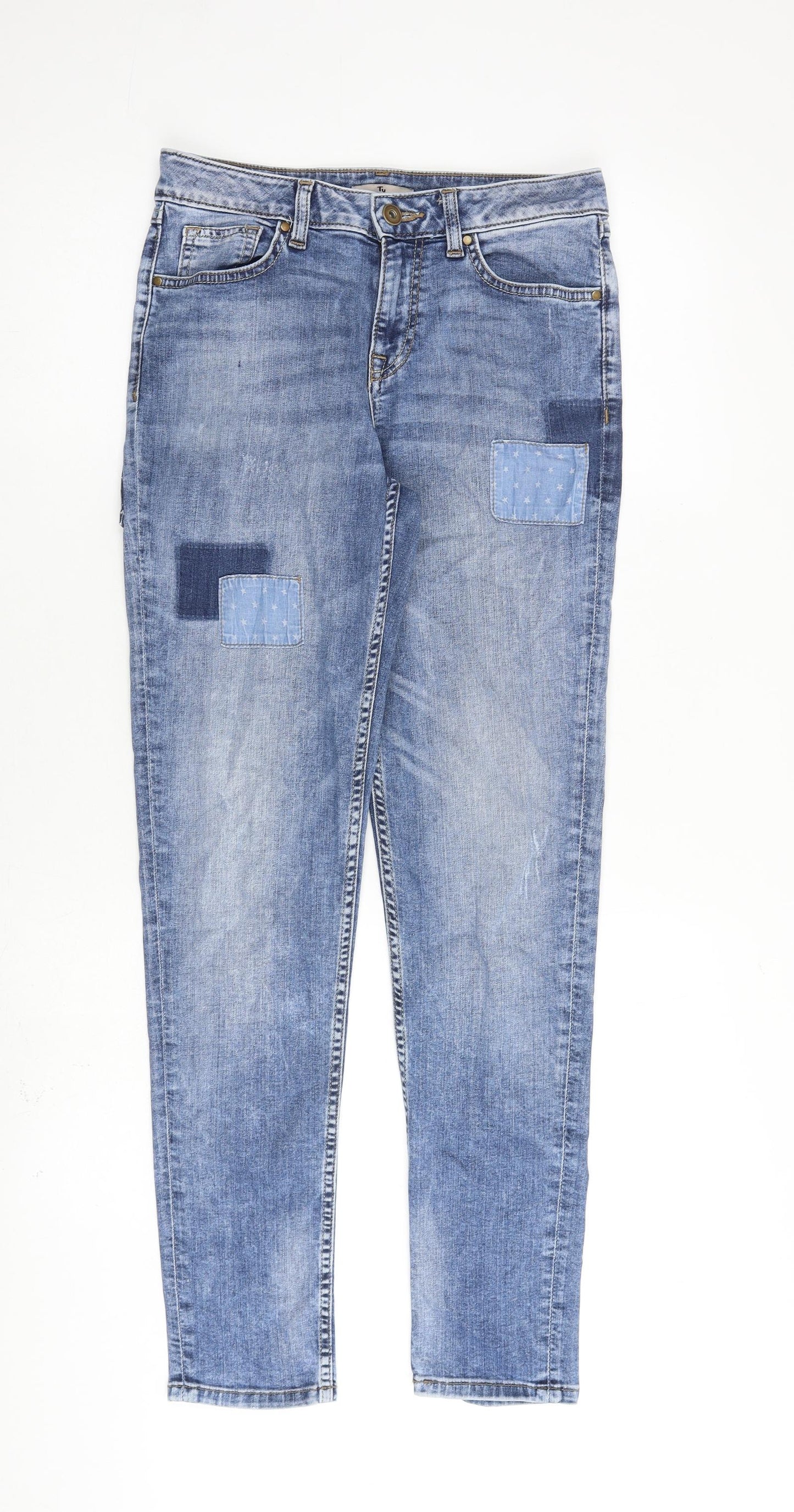 TU Womens Blue Cotton Skinny Jeans Size 8 L29 in Slim Zip - Patchwork