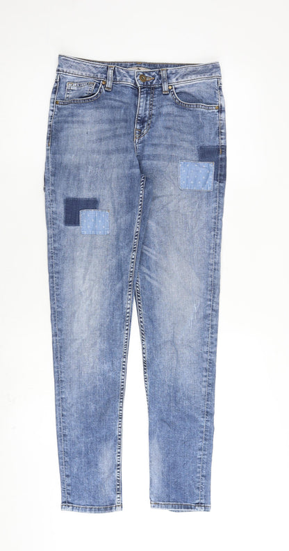 TU Womens Blue Cotton Skinny Jeans Size 8 L29 in Slim Zip - Patchwork